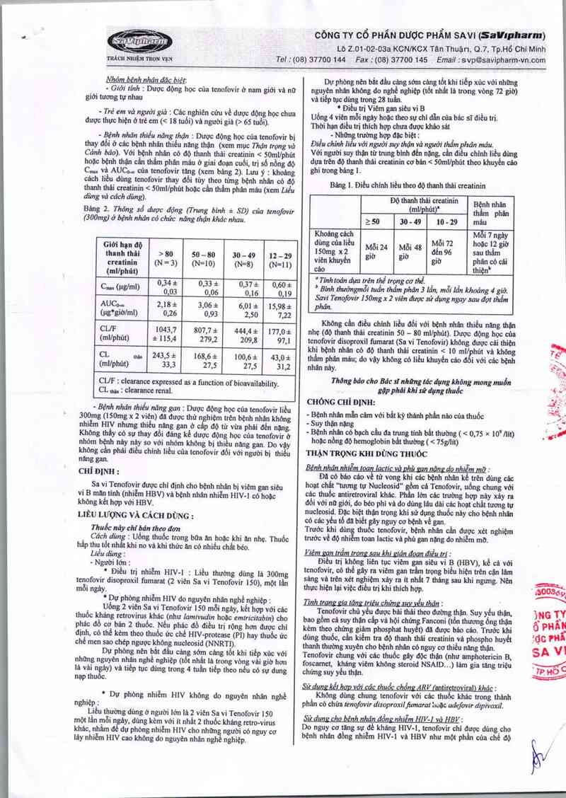 thông tin, cách dùng, giá thuốc SaVi Tenofovir 150 - ảnh 3