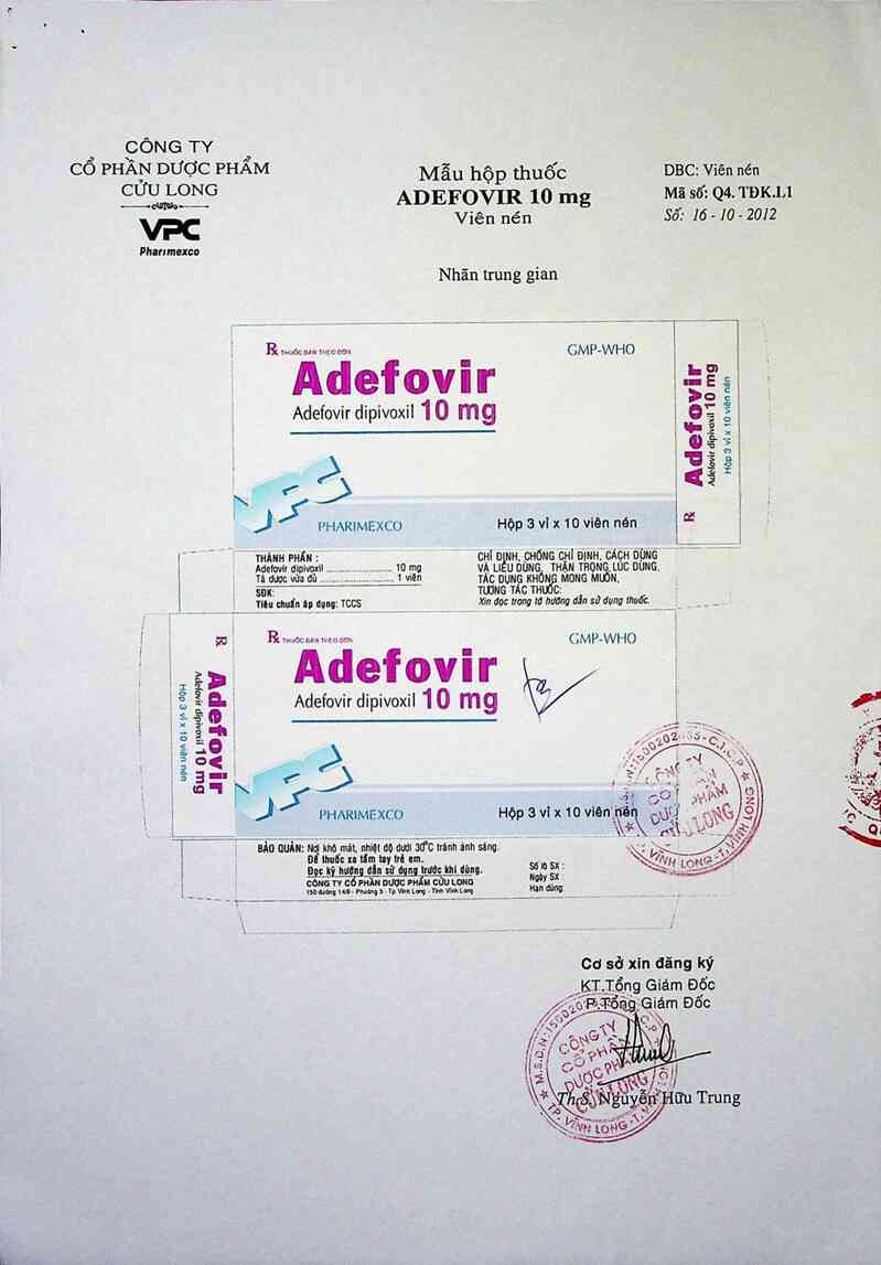 thông tin, cách dùng, giá thuốc Adefovir 10 mg - ảnh 1