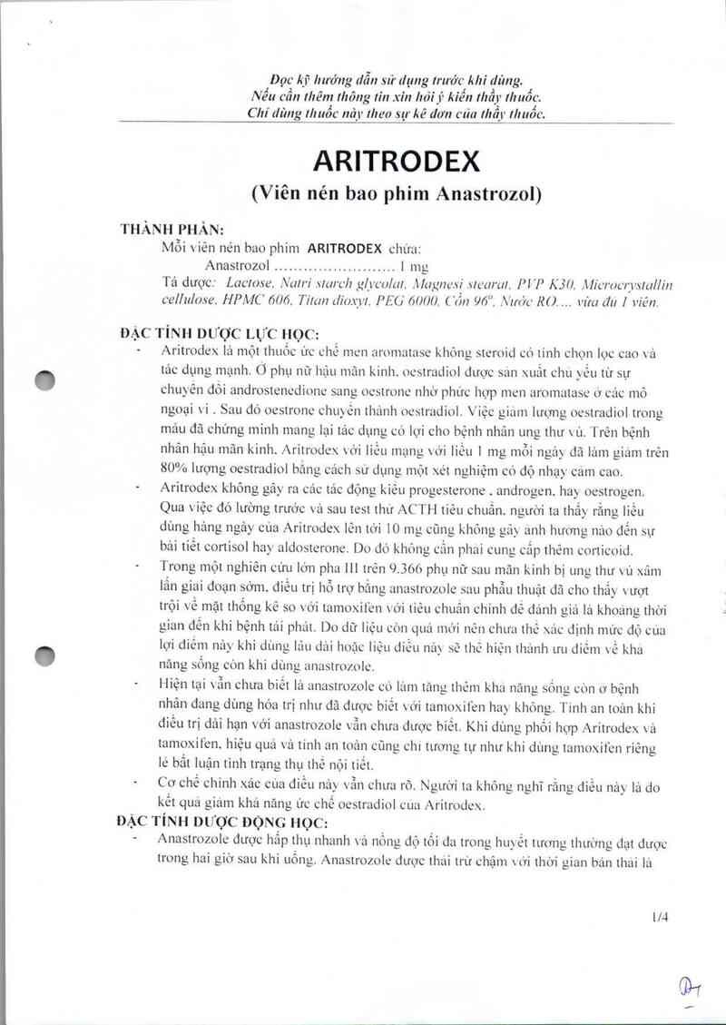 thông tin, cách dùng, giá thuốc Aritrodex - ảnh 2