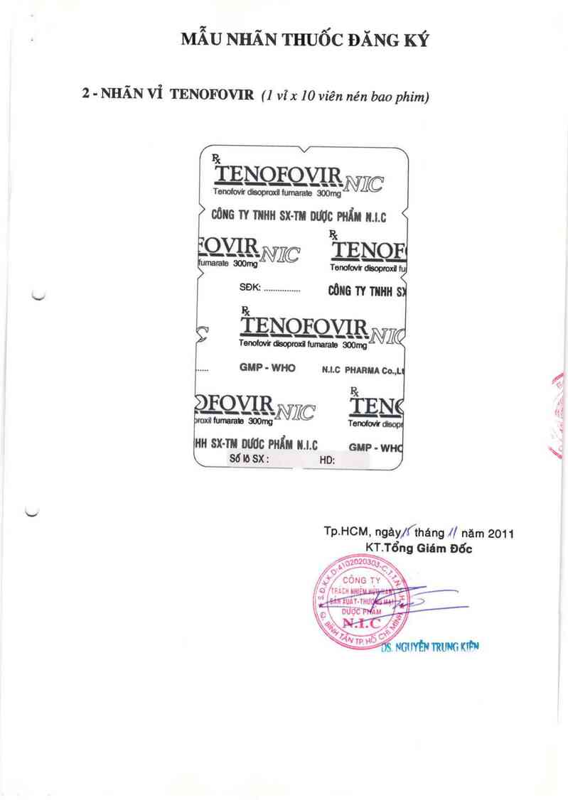 thông tin, cách dùng, giá thuốc Tenofovir Nic - ảnh 1