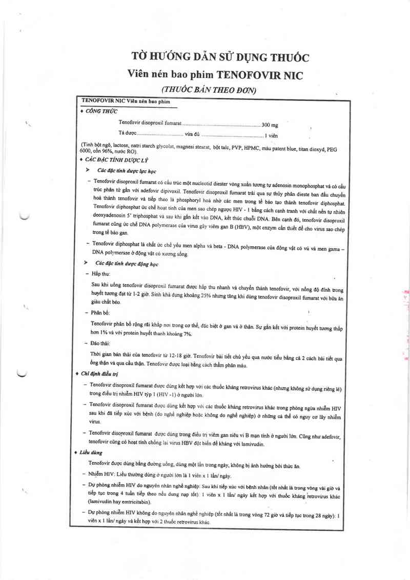 thông tin, cách dùng, giá thuốc Tenofovir Nic - ảnh 4