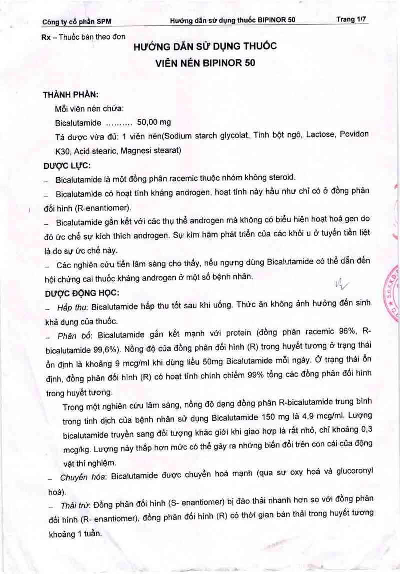 thông tin, cách dùng, giá thuốc Bipinor 50 - ảnh 1