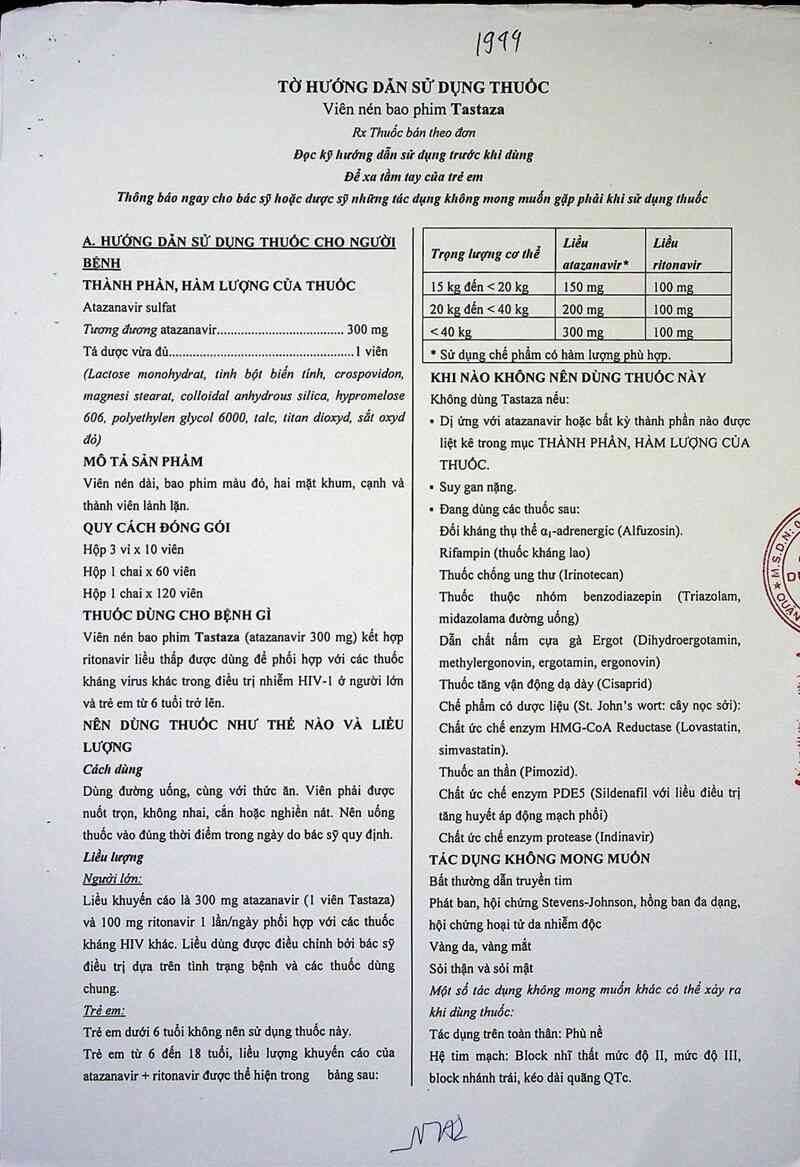 thông tin, cách dùng, giá thuốc Tastaza - ảnh 3