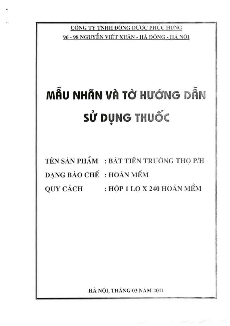 thông tin, cách dùng, giá thuốc Bát tiên trường thọ P/H - ảnh 0