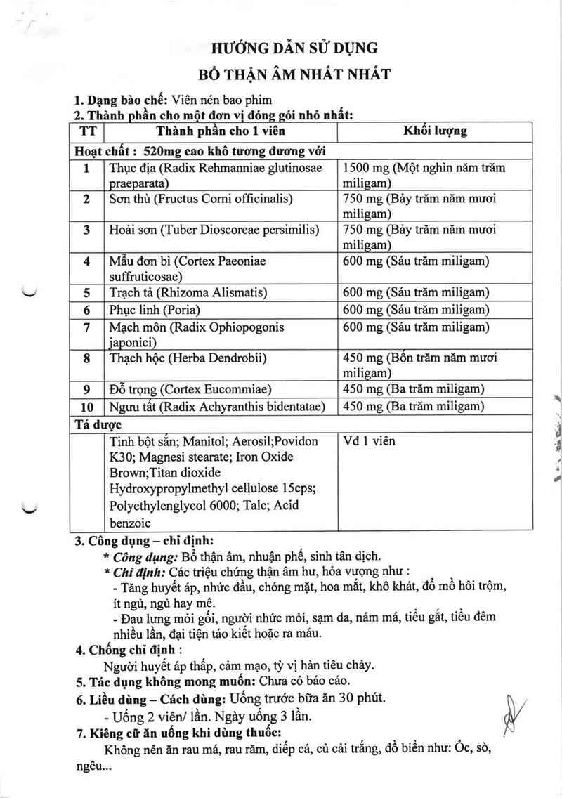 thông tin, cách dùng, giá thuốc Bổ thận âm Nhất Nhất - ảnh 4