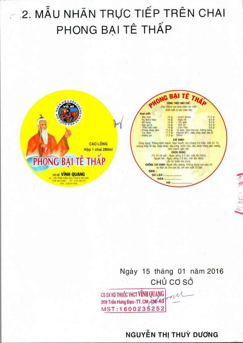 thông tin, cách dùng, giá thuốc Phong bại tê thấp - ảnh 1