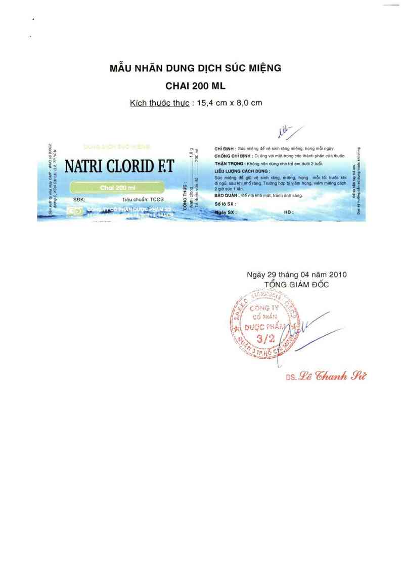 thông tin, cách dùng, giá thuốc Natri clorid F.T - ảnh 1