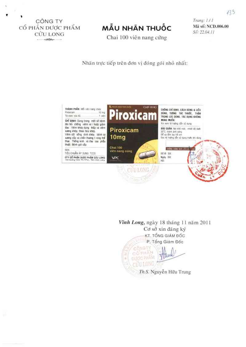 thông tin, cách dùng, giá thuốc Piroxicam 10 mg - ảnh 1