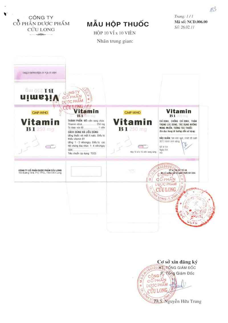 thông tin, cách dùng, giá thuốc Vitamin B1 250mg - ảnh 2