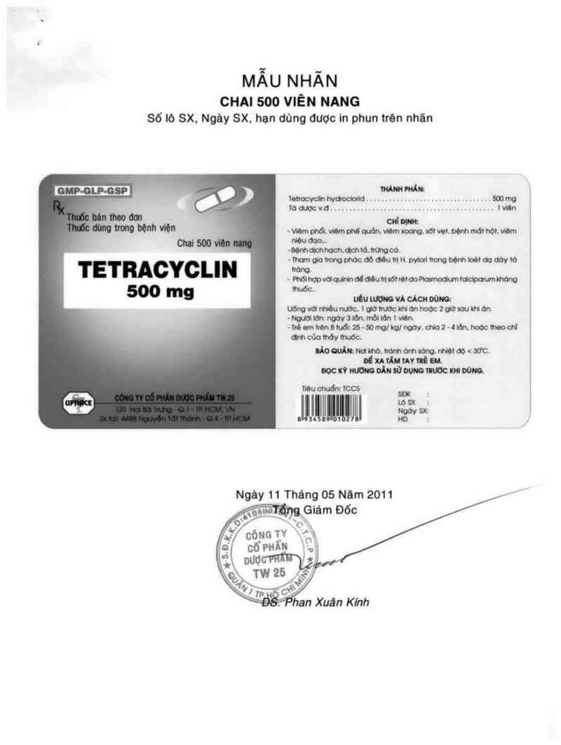 thông tin, cách dùng, giá thuốc Tetracyclin 500 mg - ảnh 1