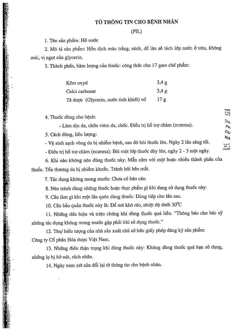 thông tin, cách dùng, giá thuốc Hồ nước - ảnh 1