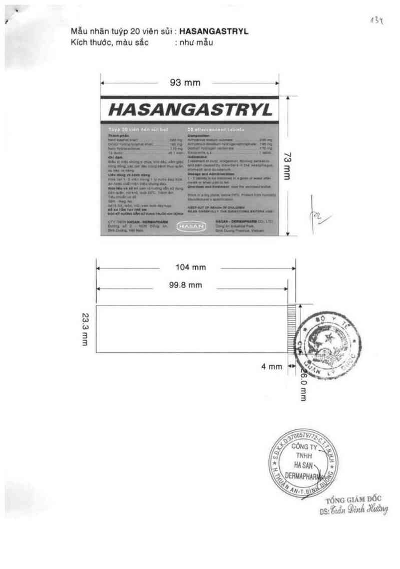 thông tin, cách dùng, giá thuốc Hasangastryl - ảnh 1