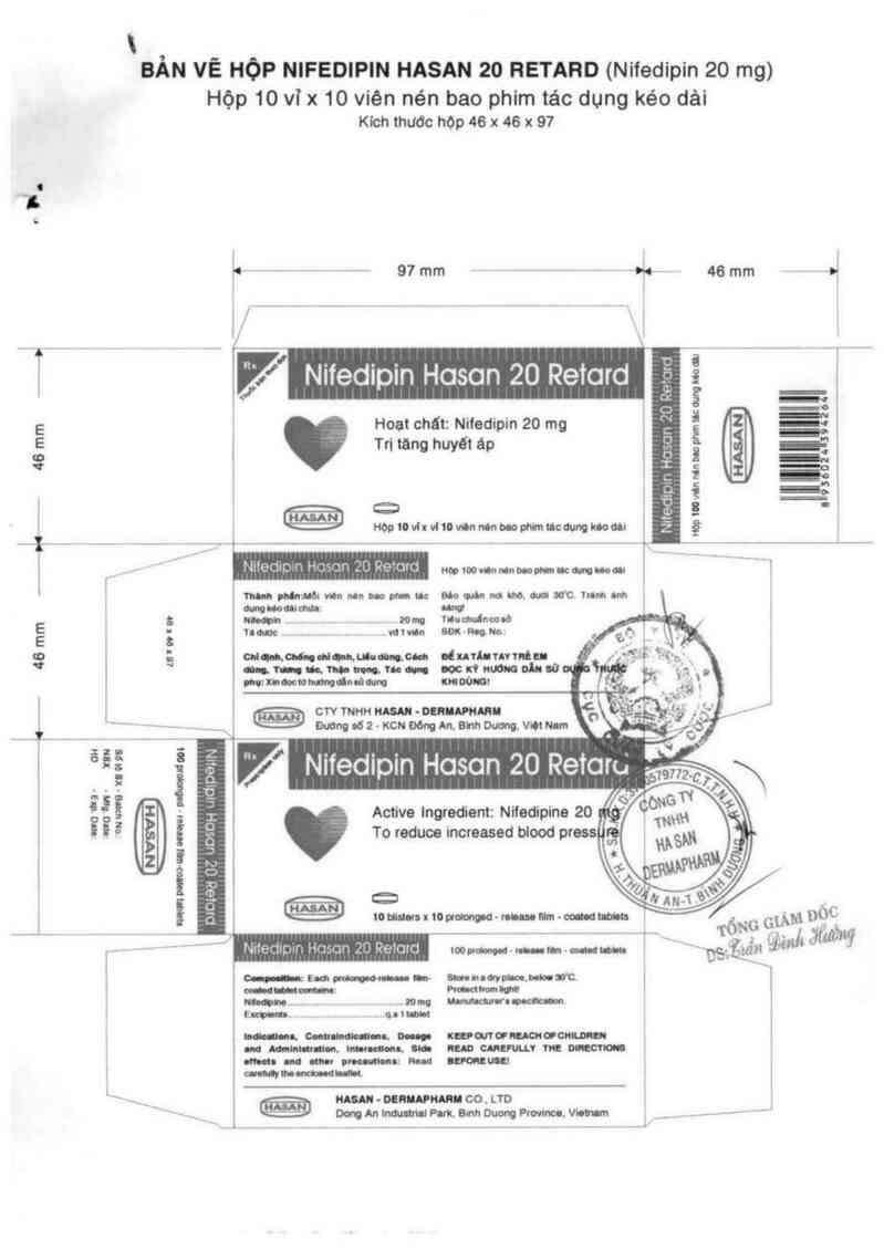 thông tin, cách dùng, giá thuốc Nifedipin Hasan 20 retard - ảnh 0