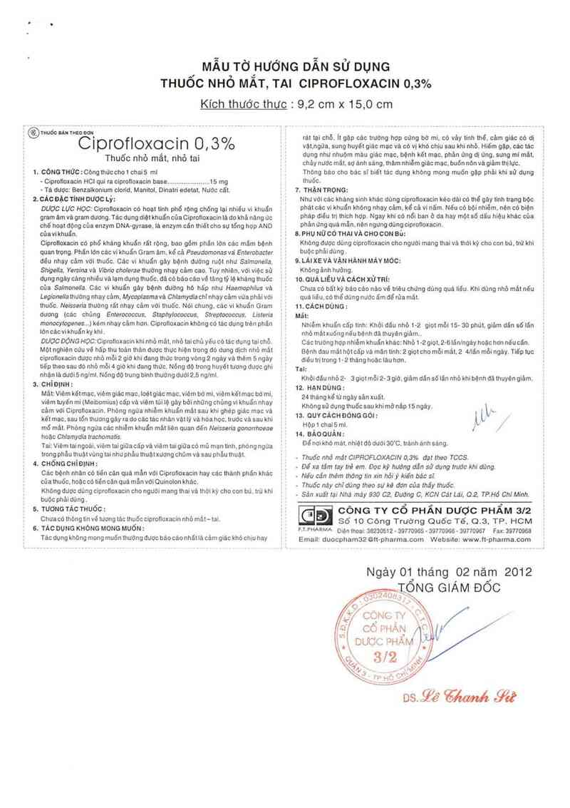 thông tin, cách dùng, giá thuốc Ciprofloxacin 0,3% - ảnh 1