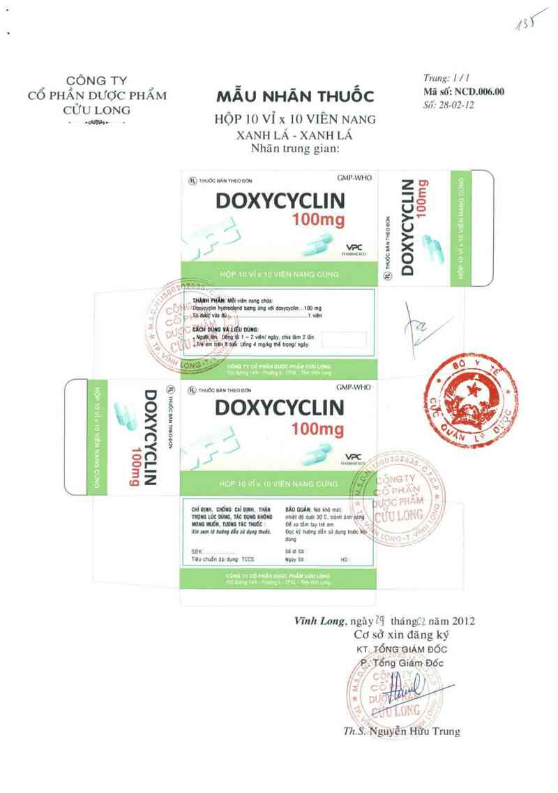 thông tin, cách dùng, giá thuốc Doxycyclin 100 - ảnh 1