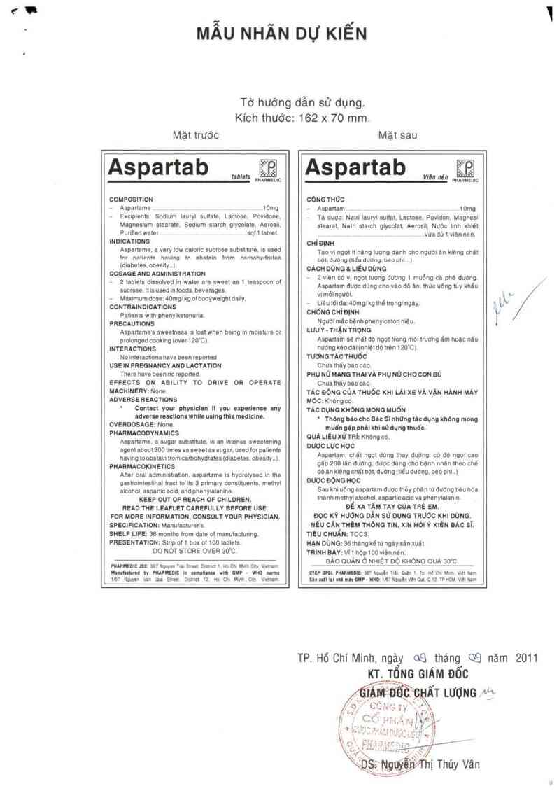 thông tin, cách dùng, giá thuốc Aspartab - ảnh 1