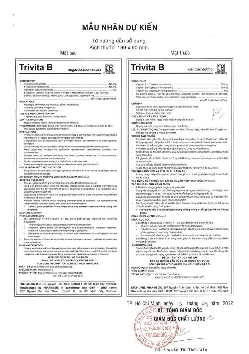 thông tin, cách dùng, giá thuốc Trivita B - ảnh 1