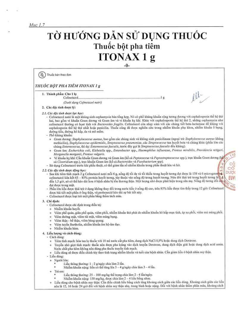 thông tin, cách dùng, giá thuốc Itonax 1 g - ảnh 1