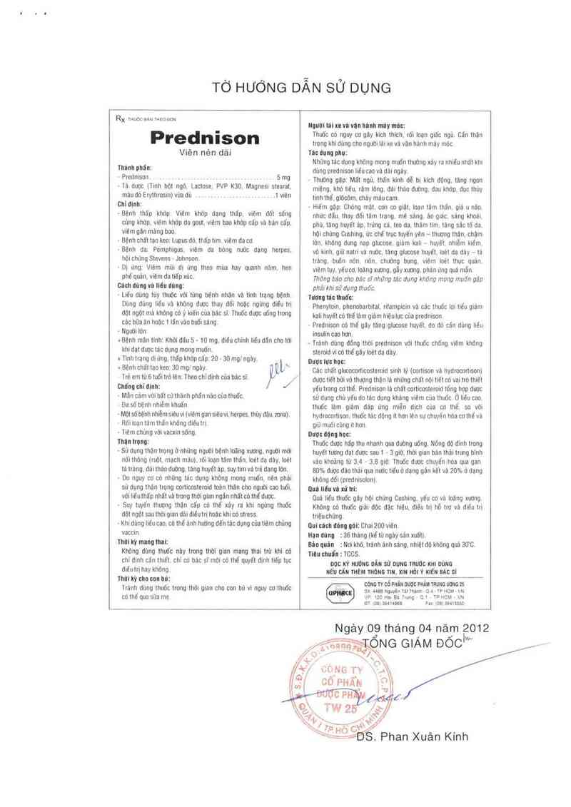 thông tin, cách dùng, giá thuốc Prednison - ảnh 1