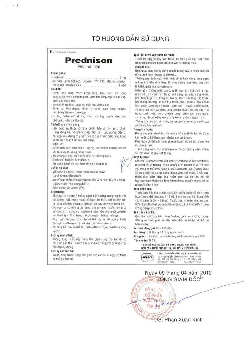 thông tin, cách dùng, giá thuốc Prednison - ảnh 1