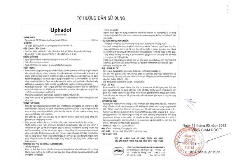 thông tin, cách dùng, giá thuốc Uphadol - ảnh 1