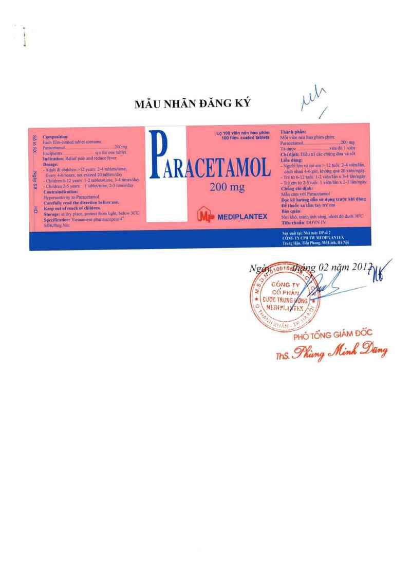 thông tin, cách dùng, giá thuốc Paracetamol 200 mg - ảnh 0