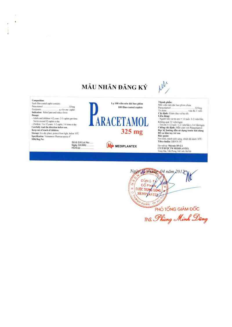 thông tin, cách dùng, giá thuốc Paracetamol 325 mg - ảnh 0