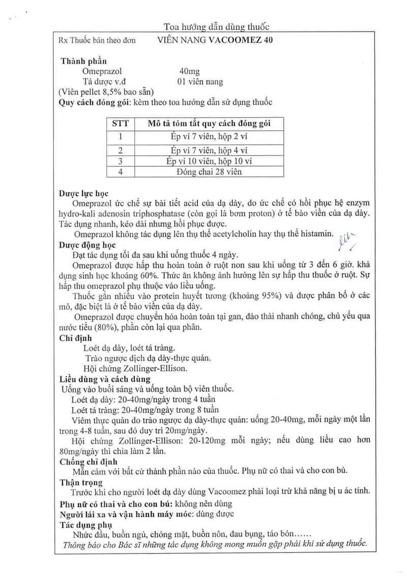 thông tin, cách dùng, giá thuốc Vacoomez 40 - ảnh 4