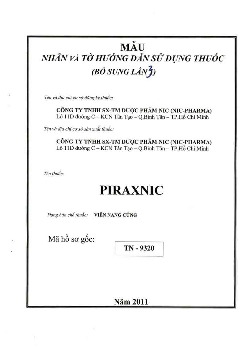 thông tin, cách dùng, giá thuốc Piraxnic - ảnh 0