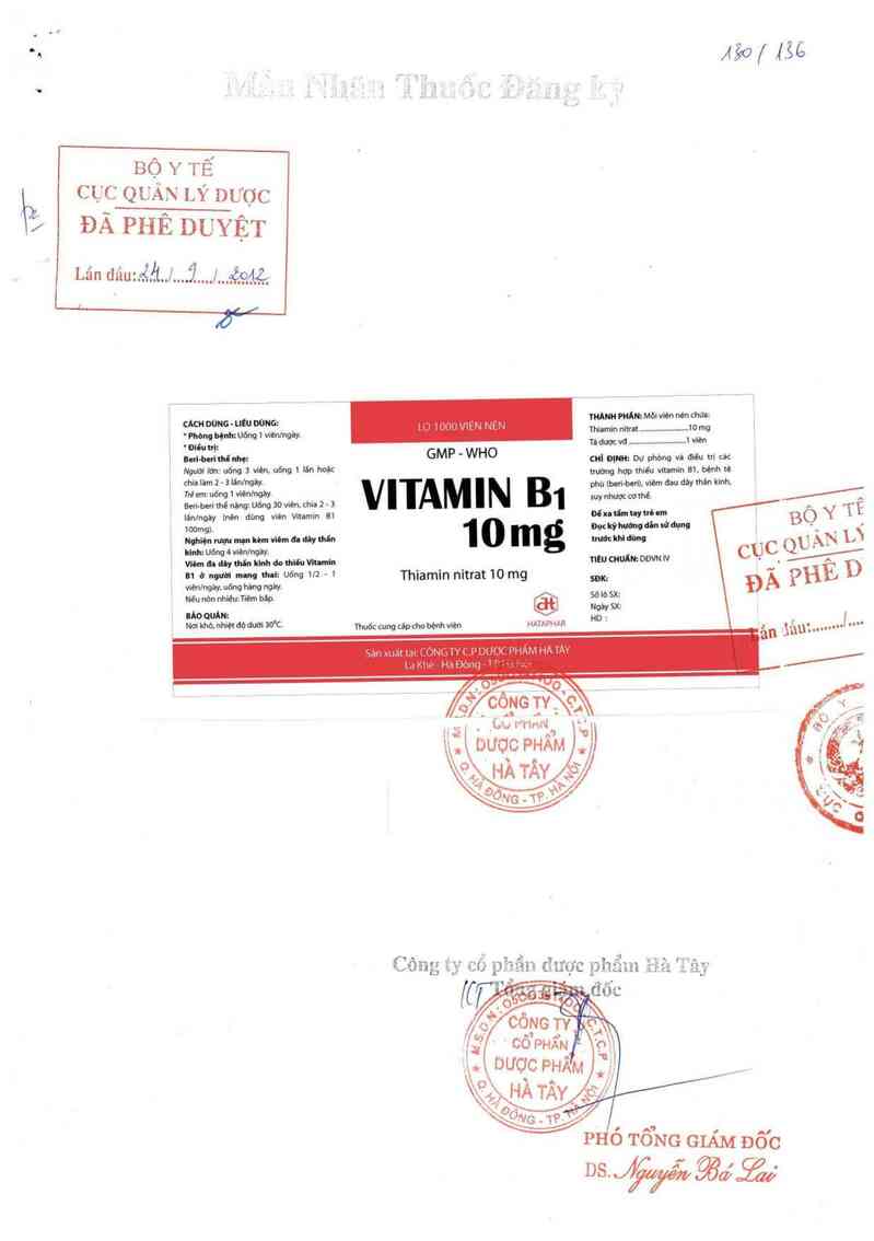 thông tin, cách dùng, giá thuốc Vitamin B1 10 mg - ảnh 0