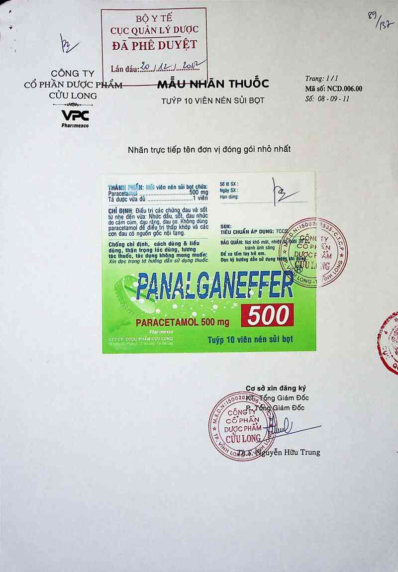 thông tin, cách dùng, giá thuốc Panalganeffer 500 - ảnh 0