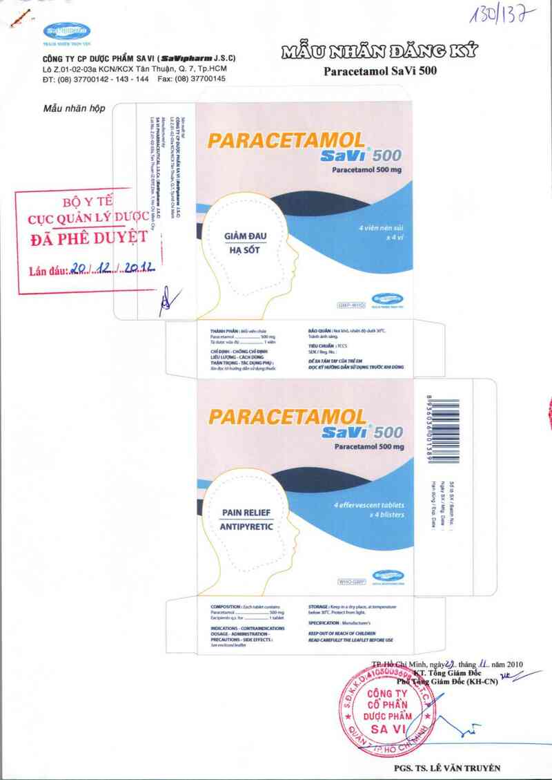 thông tin, cách dùng, giá thuốc Paracetamol SaVi 500 - ảnh 0