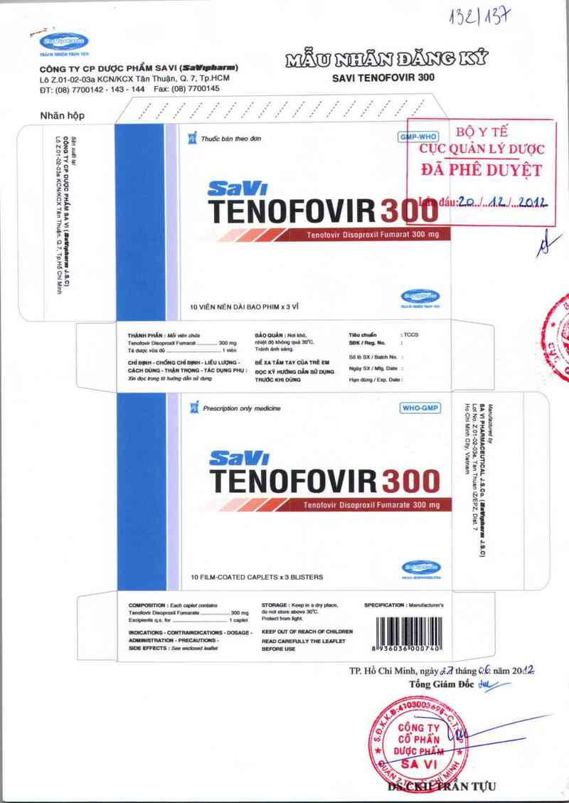 thông tin, cách dùng, giá thuốc SaVi Tenofovir 300 - ảnh 0