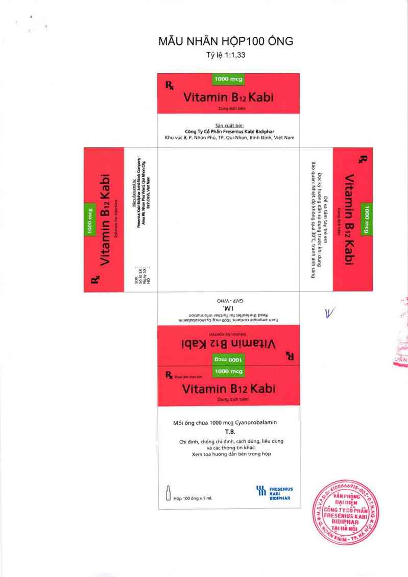 thông tin, cách dùng, giá thuốc Vitamin B12 Kabi 1000mcg - ảnh 1