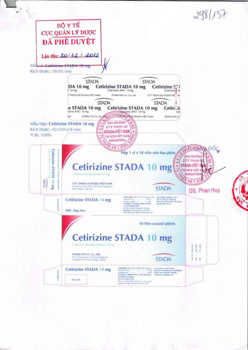 thông tin, cách dùng, giá thuốc Cetirizine Stada 10 mg - ảnh 0