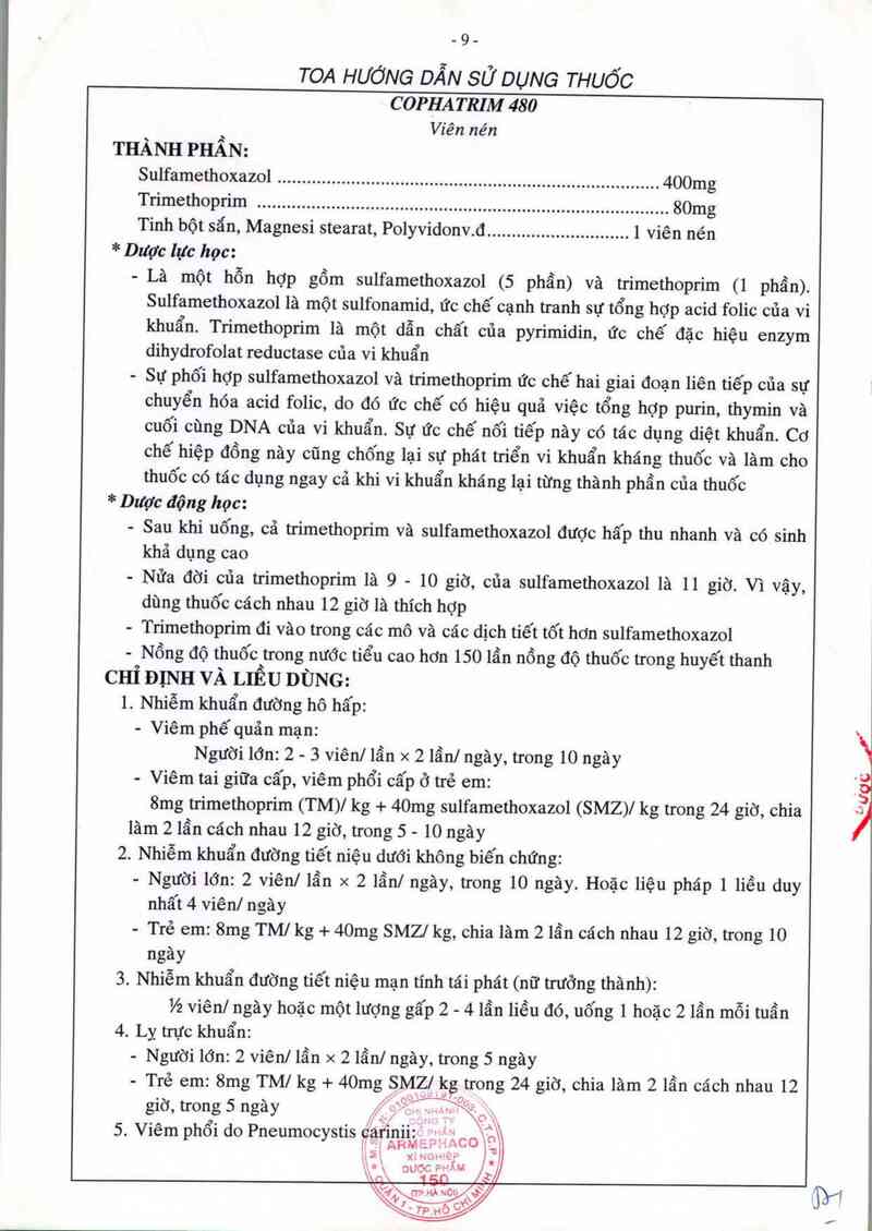 thông tin, cách dùng, giá thuốc Cophatrim 480 - ảnh 3