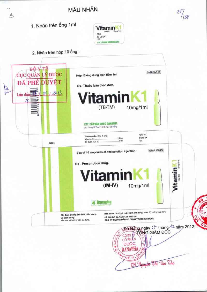 thông tin, cách dùng, giá thuốc Vitamin K1 10 mg/1ml - ảnh 0