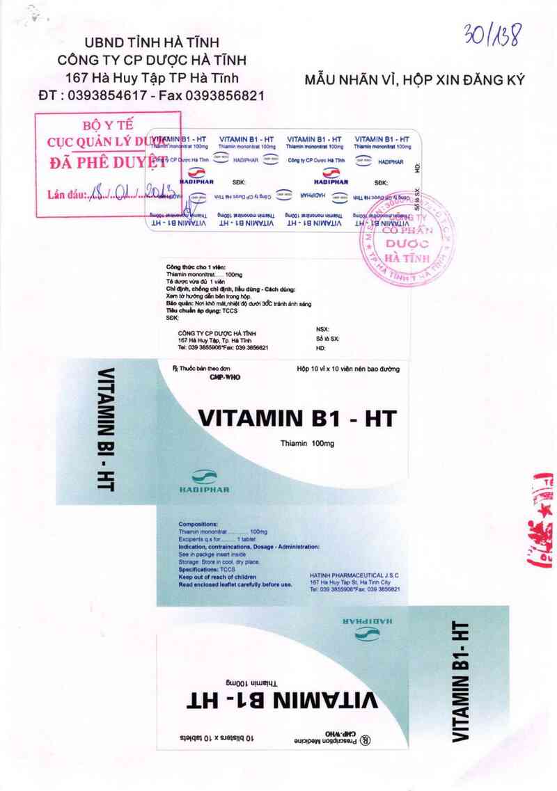 thông tin, cách dùng, giá thuốc Vitamin B1 - HT - ảnh 0