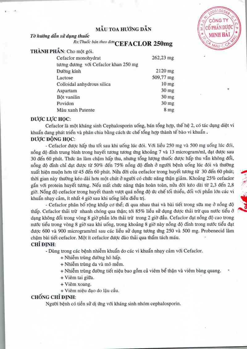thông tin, cách dùng, giá thuốc Cefaclor 250 mg - ảnh 1