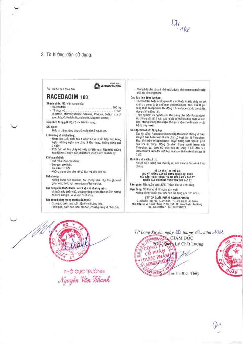 thông tin, cách dùng, giá thuốc Racedagim 100 - ảnh 1