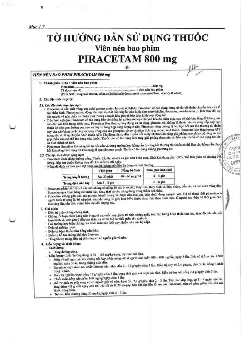 thông tin, cách dùng, giá thuốc Piracetam 800 mg - ảnh 3