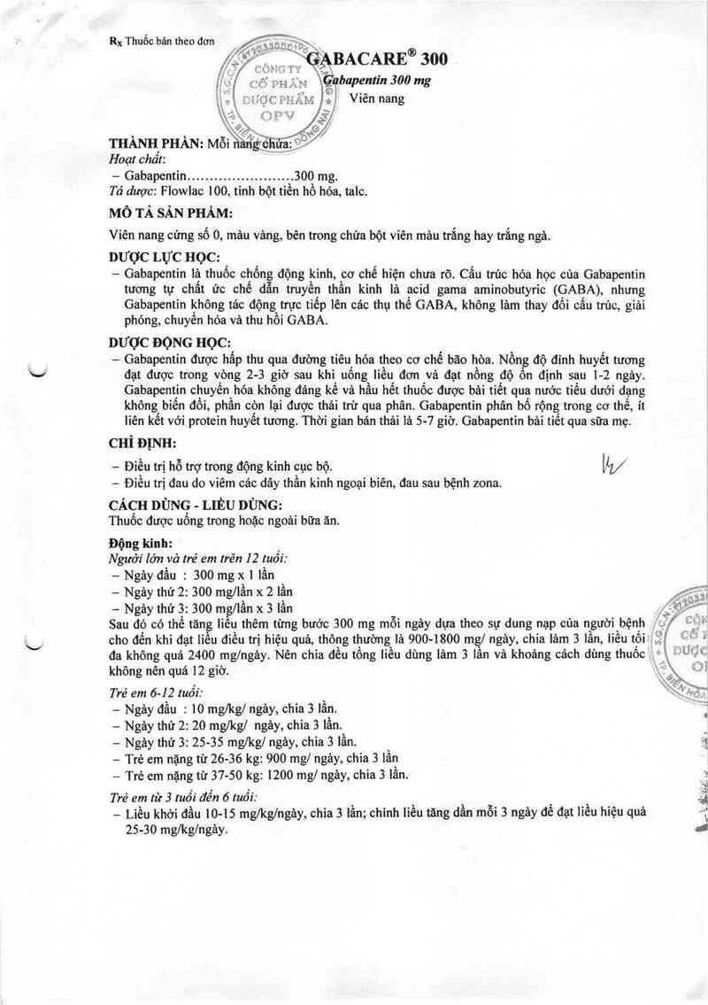 thông tin, cách dùng, giá thuốc Gabacare 300 - ảnh 2