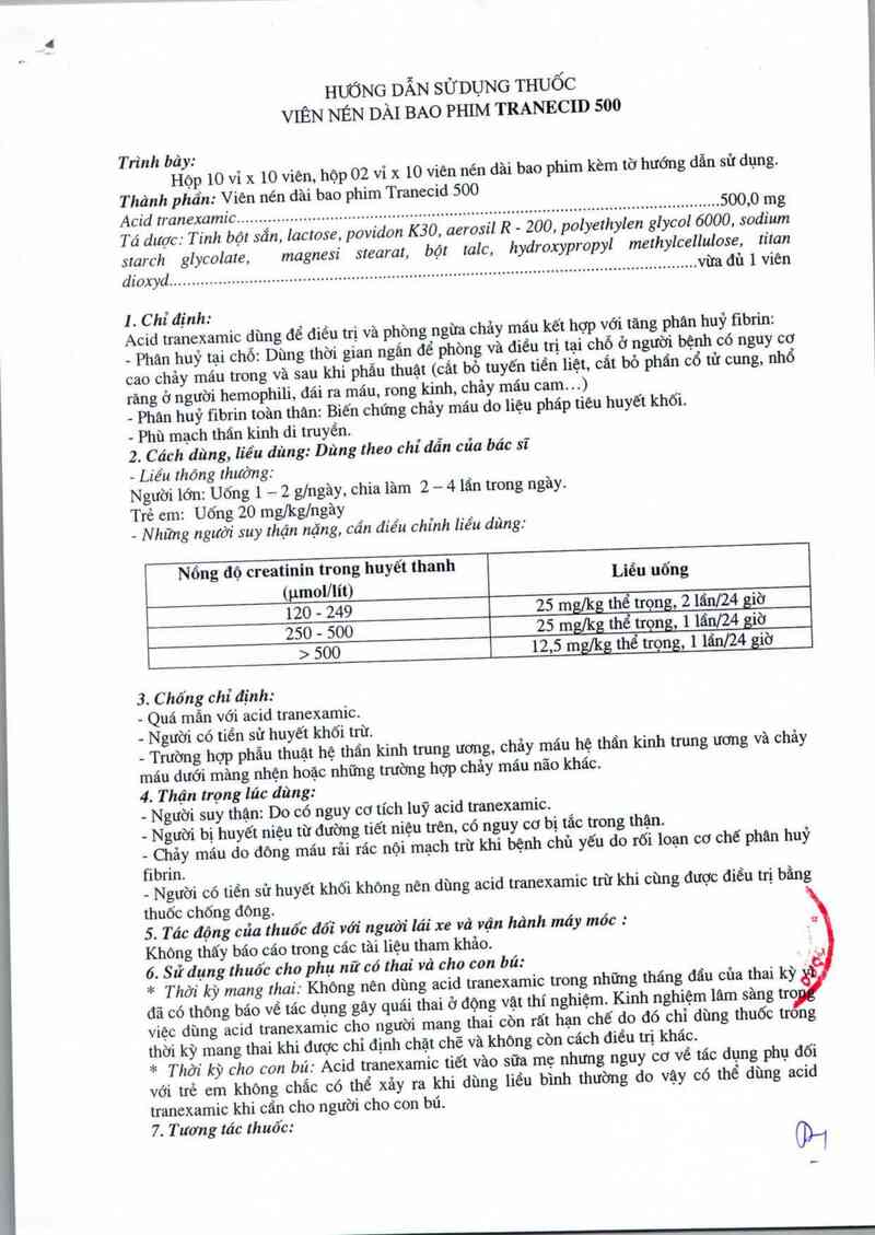thông tin, cách dùng, giá thuốc Tranecid 500 - ảnh 3