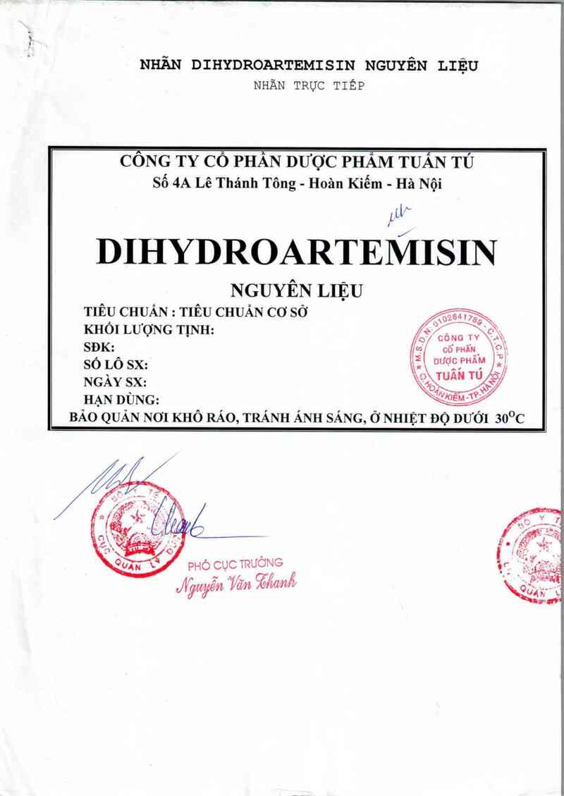 thông tin, cách dùng, giá thuốc Dihydroartemisin nguyên liệu - ảnh 1