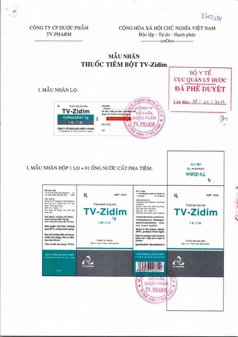 thông tin, cách dùng, giá thuốc TV-Zidim 2g - ảnh 0