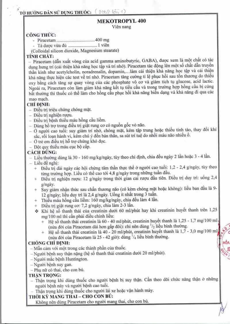 thông tin, cách dùng, giá thuốc Mekotropyl 400 - ảnh 2