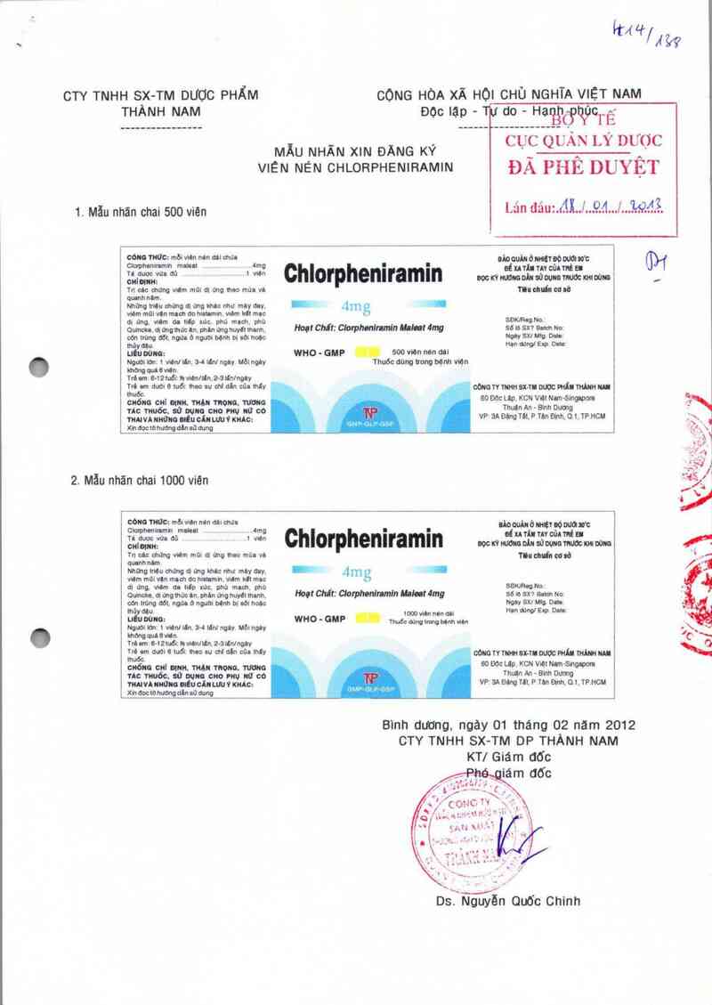 thông tin, cách dùng, giá thuốc Chlorpheniramin - ảnh 0