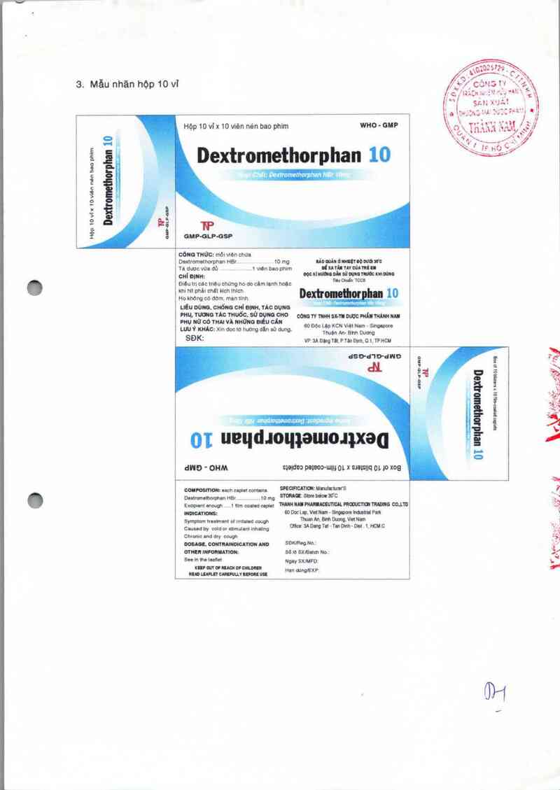 thông tin, cách dùng, giá thuốc Dextromethorphan 10 - ảnh 1