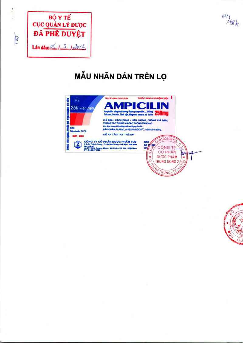 thông tin, cách dùng, giá thuốc Ampicilin 250 mg - ảnh 0