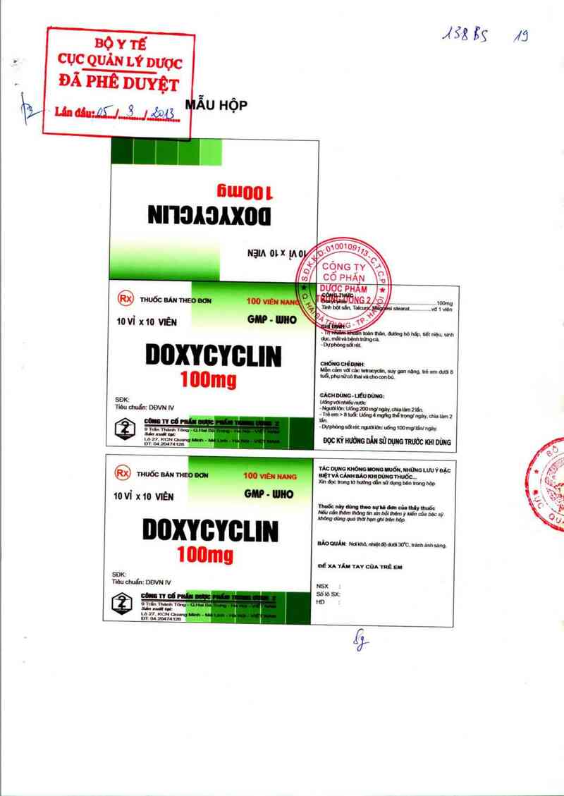 thông tin, cách dùng, giá thuốc Doxycyclin 100 mg - ảnh 0